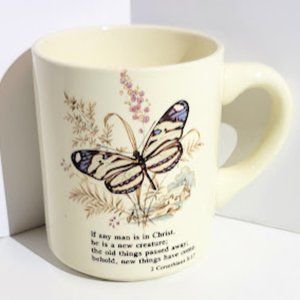VINTAGE BUTTERFLY COFFEE MUG WITH BIBLE VERSE MADE IN USA